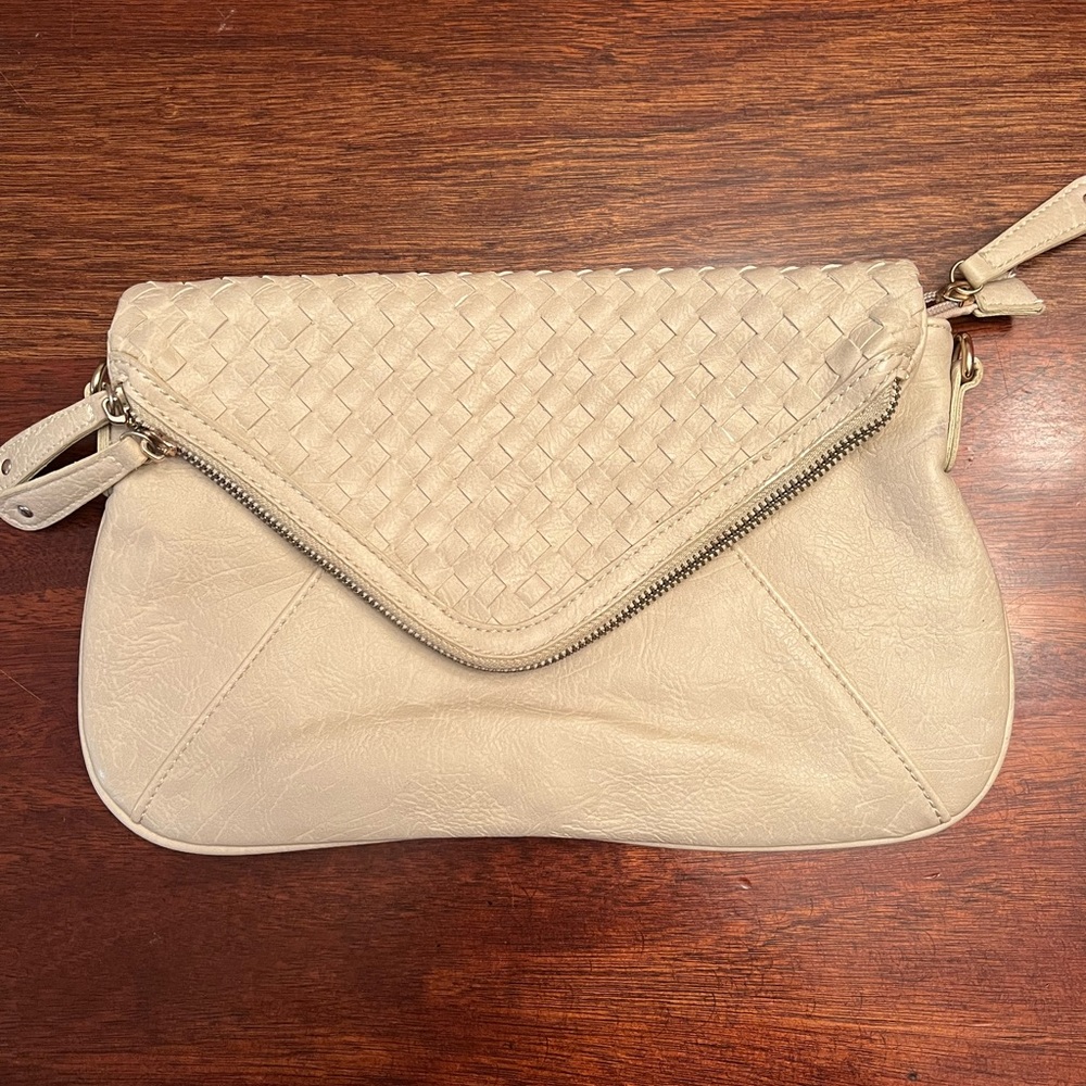 Beige zip Clutch